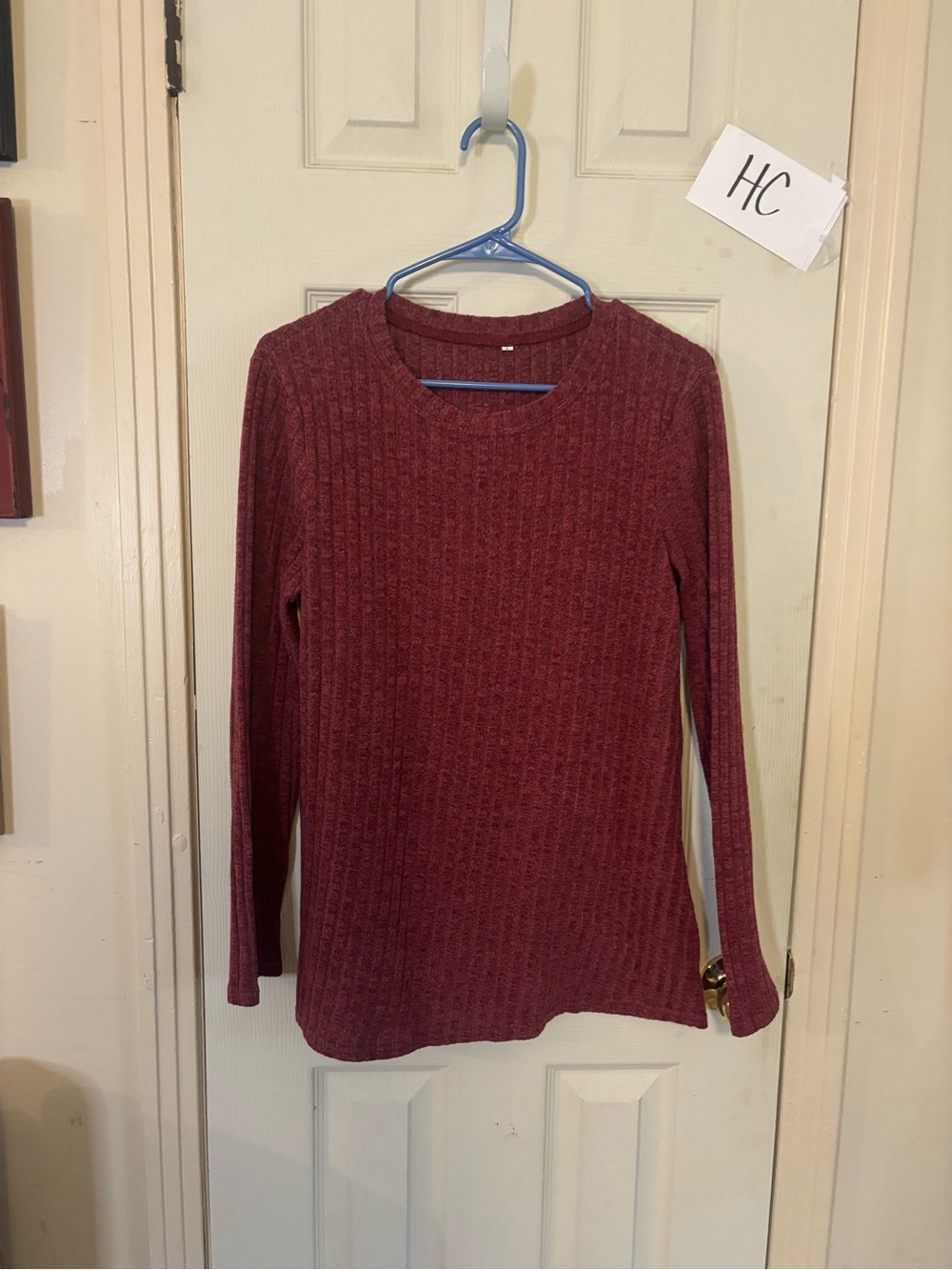Maroon Ribbed Long Sleeve Knit Top